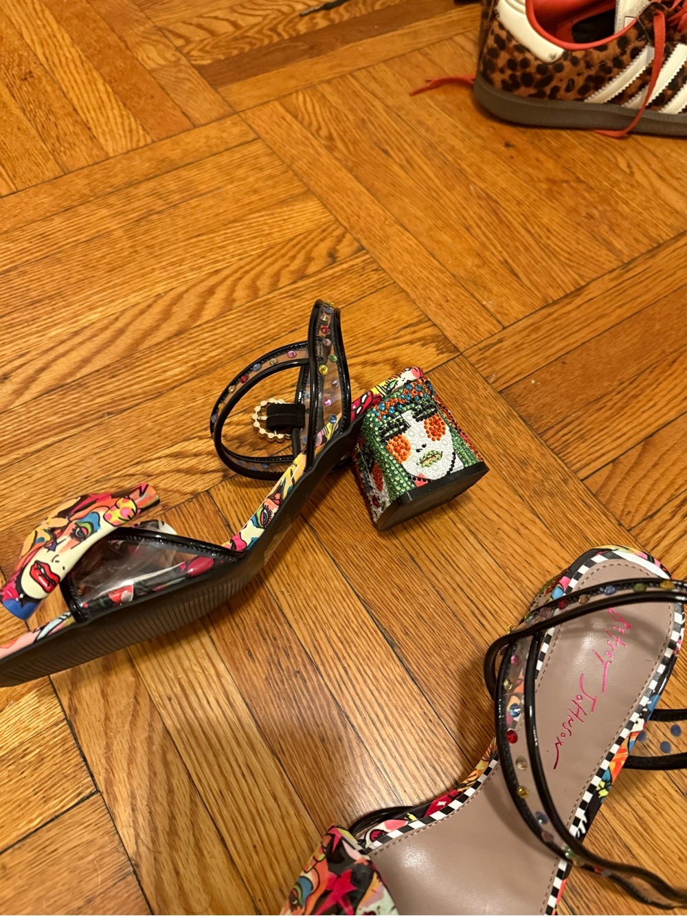 Like New!! Betsey Johnson Multicolor Embellished Block Heel Sandals - Picture 7 of 12